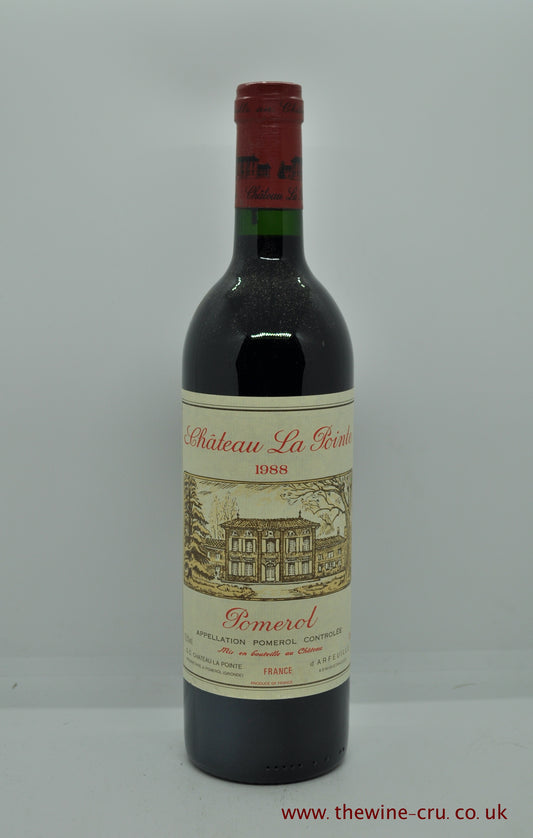 1988 vintage red wine. Chateau La Pointe 1988. Bordeaux France. The bottle is in good condition with the wine level being in neck. Immediate delivery. Free local delivery. Gift wrapping available.
