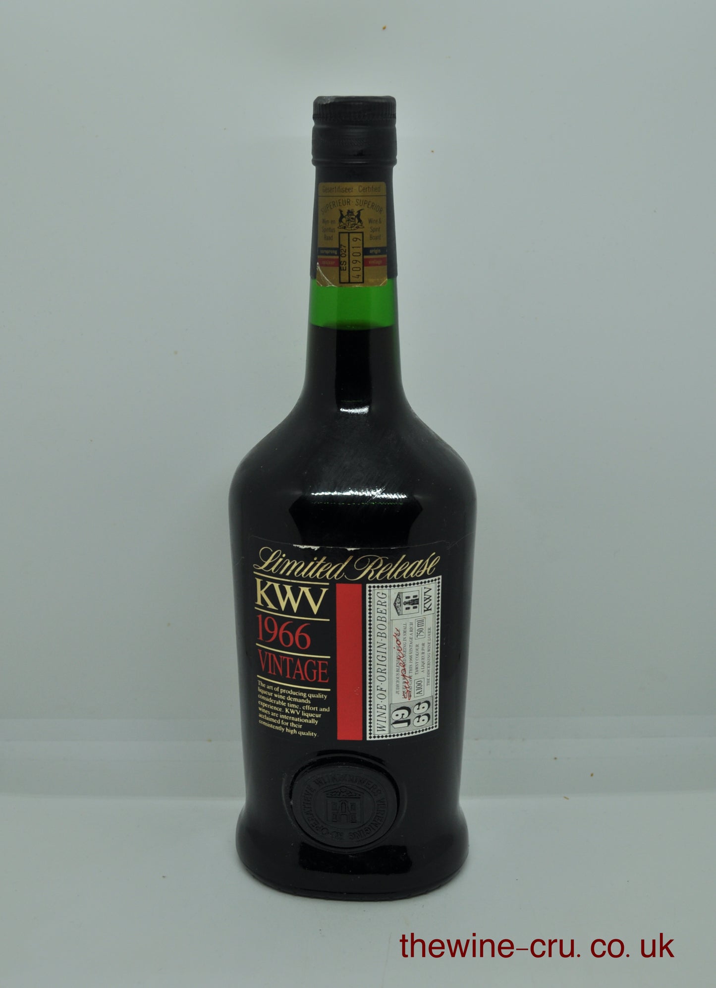 1966 vintage red sweet fortified wine from South Africa. The bottle is in good condition. Immediate delivery. Free local delivery. Gift wrapping available.