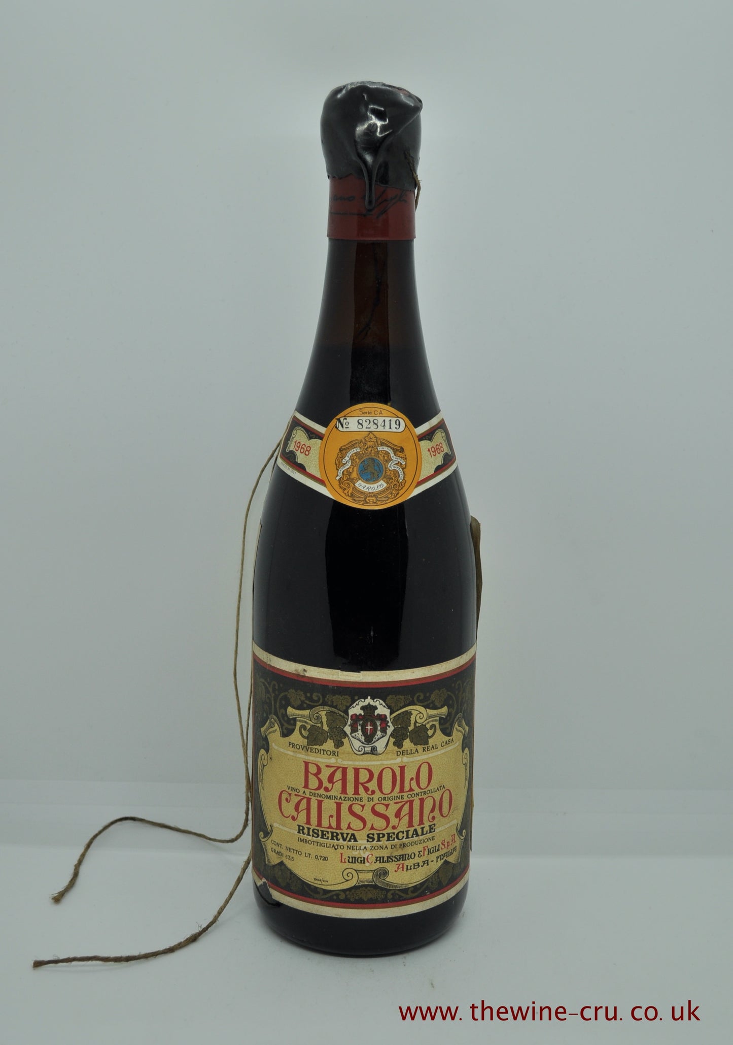 1968 vintage red wine from Italy. The bottle has had wax added over the capsule at some point by the estate. Immediate delivery. free local delivery. Gift wrapping available.