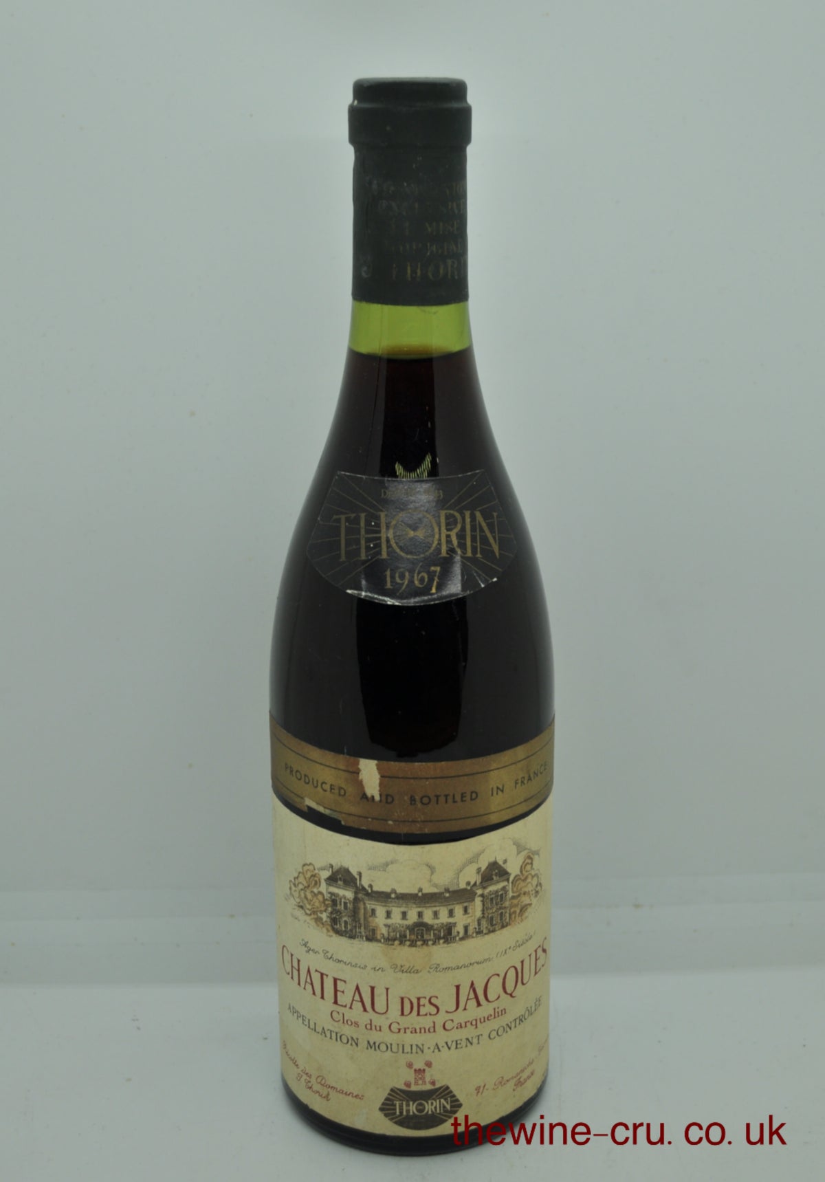 1967 vintage red wine from Moulin-a-Vent, Beaujolais. The bottle is in good condition with the wine level being only 2cm below the base of the cork. Immediate delivery. Free local delivery. Gift wrapping available.