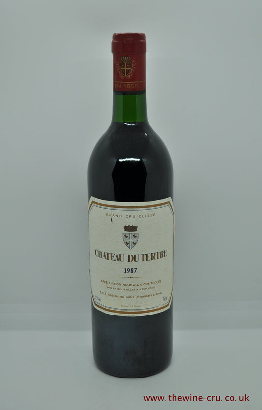 1987 vintage red wine. Chateau du Tertre 1987. France, Bordeaux. The bottle is in good condition with the wine level being base of neck. Immediate delivery. Free local delivery. Gift wrapping vailable.