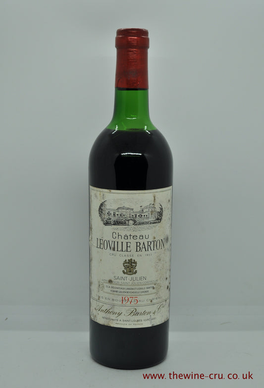 A bottle of 1975 vintage red wine. Chateau Leoville Barton 1975 France, Bordeaux.  The bottle is generally in good condition. The label is a lull bin soiled and the wine level is high shoulder. Immediate delivery. Free local delivery. Gift wrapping.