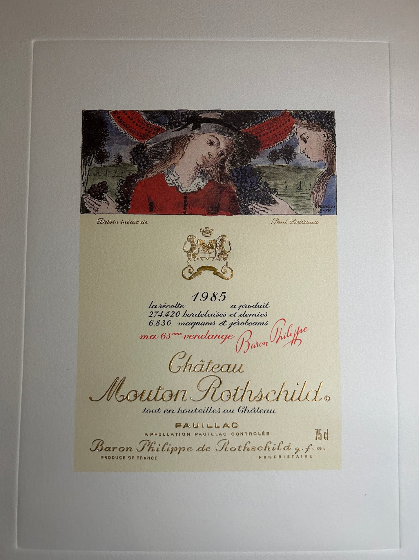 Chateau Mouton Rothschild 1985 Label Lithograph