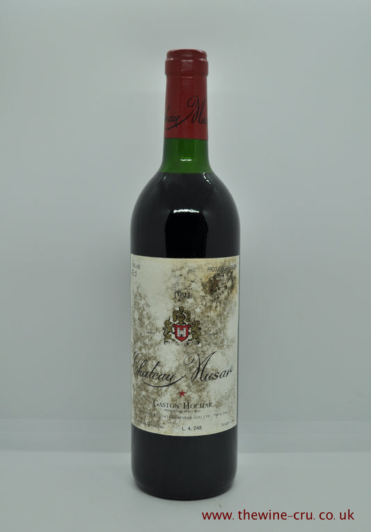 1991 vintage red wine. Chateau Musar, Lebanon. The label is bin soiled and the wine level is top shoulder.Immediate delivery. Free local delivery. Gift wrapping available.