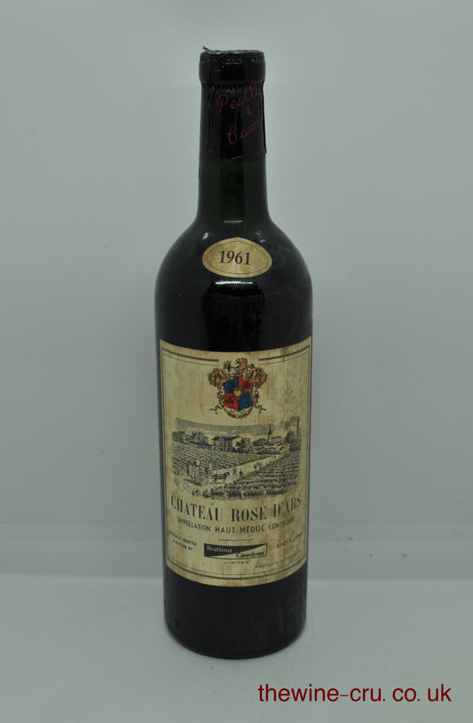 1961 vintage red wine. An English bottling by Peatling & Cawdron, King's Lynn. The bottle is in good general condition. A little damage to the capsule and the wine level is top shoulder. Immediate delivery. Free local delivery. Gift wrapping available.