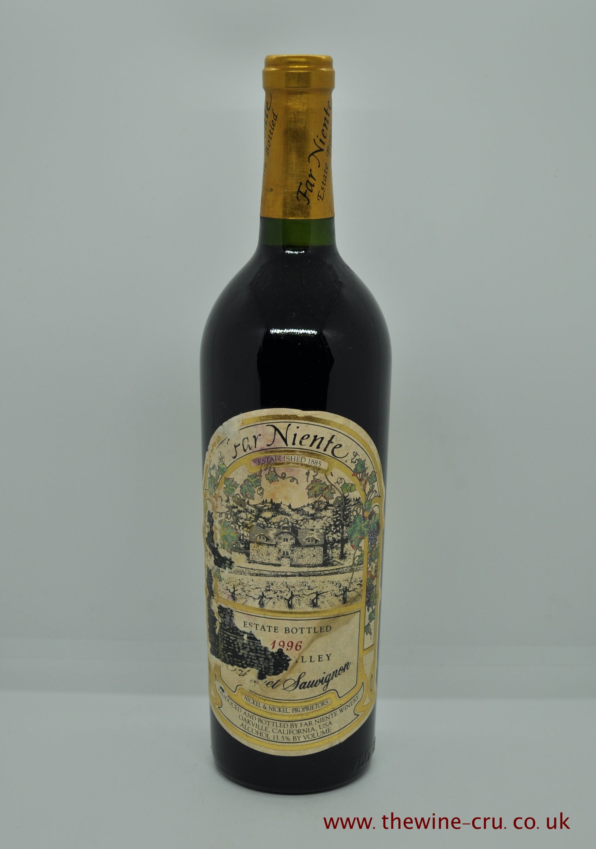 1996 vintage red wine. Far Niente Cabernet Sauvignon 1996. USA, California. The bottle is in good condition, the label is bin soiled with some scrapes. Immediate delivery. Free local delivery. Gift wrapping available.