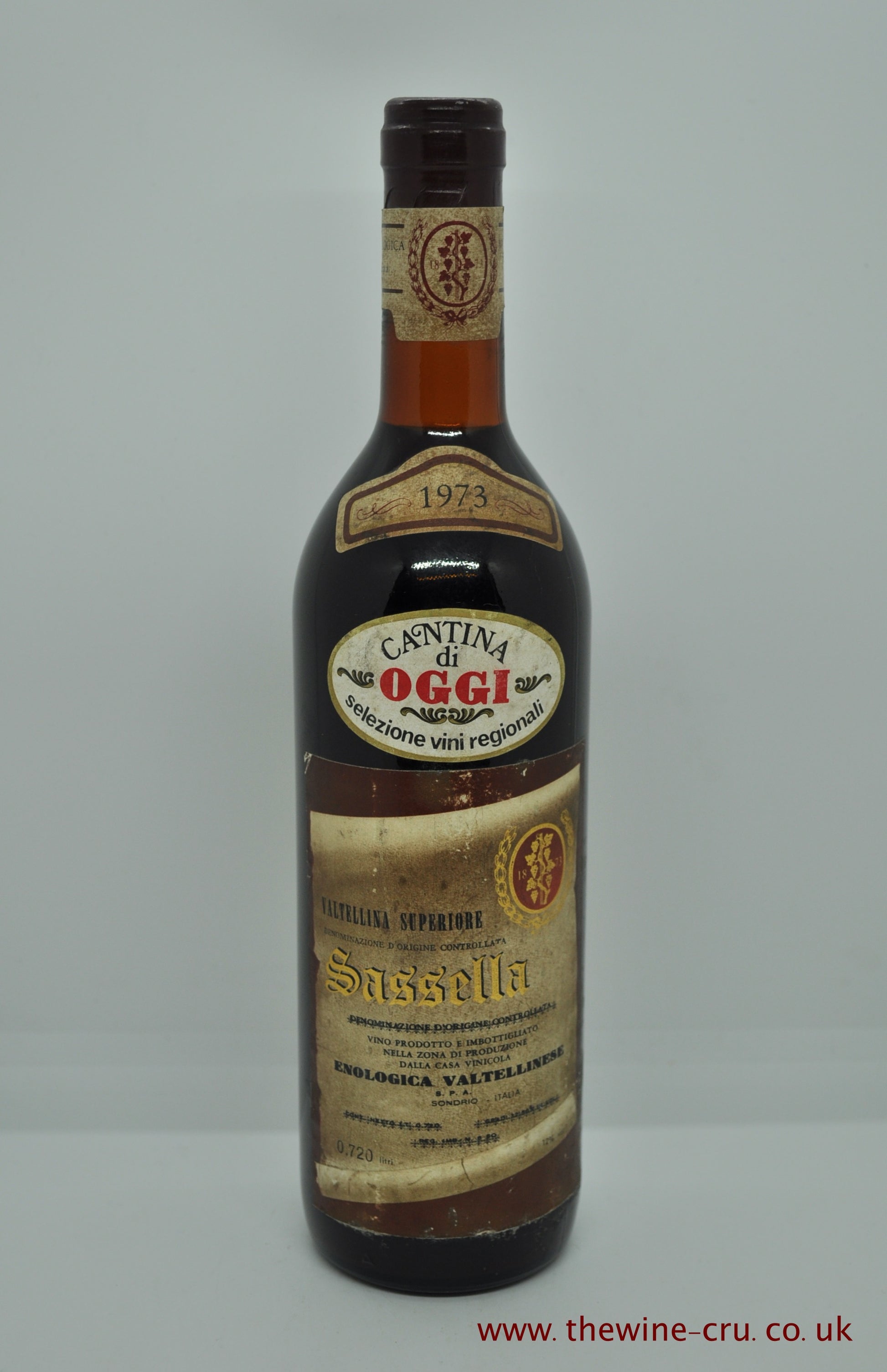 1973 vintage red wine. Enologica Valtellinese Sassella 197. Italy, Lombardy. The bottle is n energy good condition. Wine level is base of neck. Immediate delivery Free local delivery. Git wrapping available.