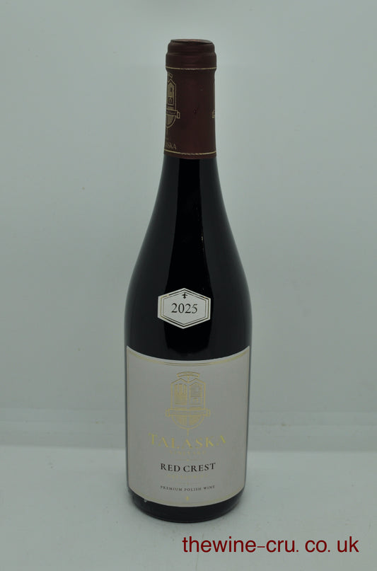 Bottle of Talaska Vineyard Red Crest premium Polish wine, 2025 vintage with gold crest label detailing against a light neutral background.The wine is available for immediate delivery and qualifies for free local delivery. This product can be gift wrapped.
