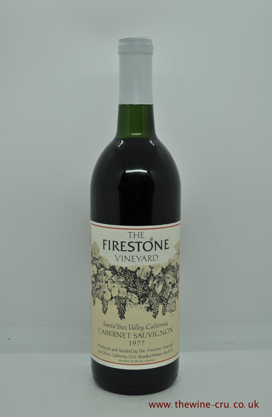 1977 vintage red wine. The Firestone Vineyard Cabernet Sauvignon 1977. USA, California. The bottle is in good condition with the wine level being very top shoulder. Immediate delivery. Free local delivery. Gift wrapping available.